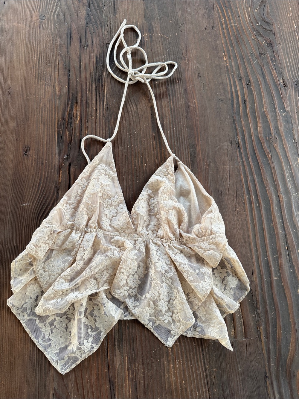 Urban Outfitters Beige Lace Halter Ruffle Camisole